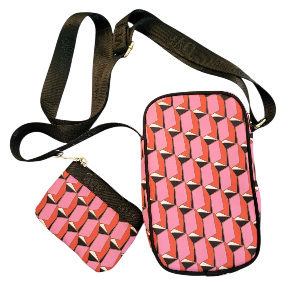 Diane Von Furstenberg DVF Target Cellphone Holder Pink Modern Geo Crossbody Bag - Picture 5 of 11